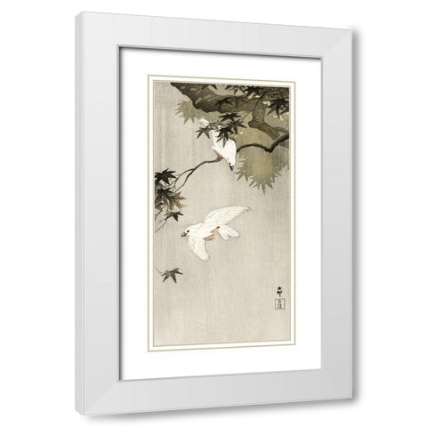 Birds in rain White Modern Wood Framed Art Print with Double Matting by Koson, Ohara