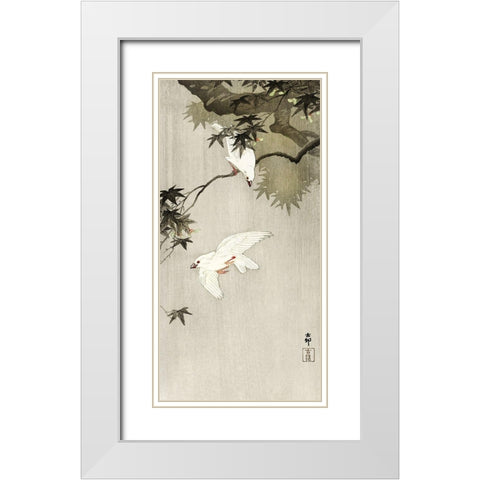 Birds in rain White Modern Wood Framed Art Print with Double Matting by Koson, Ohara