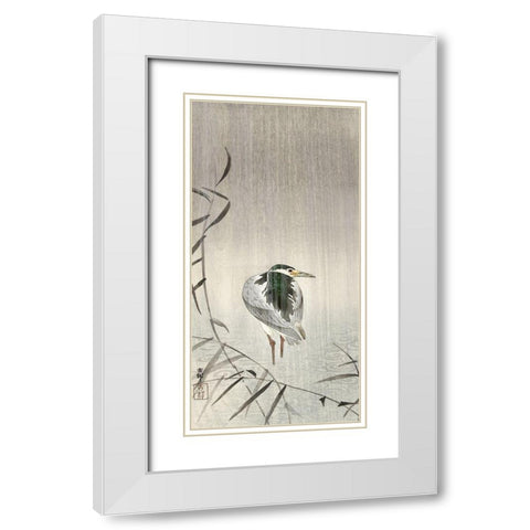 Kwak in rain White Modern Wood Framed Art Print with Double Matting by Koson, Ohara
