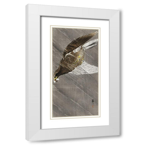 Downward flying eagle White Modern Wood Framed Art Print with Double Matting by Koson, Ohara
