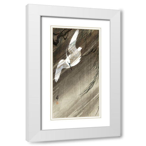 Egret in storm White Modern Wood Framed Art Print with Double Matting by Koson, Ohara