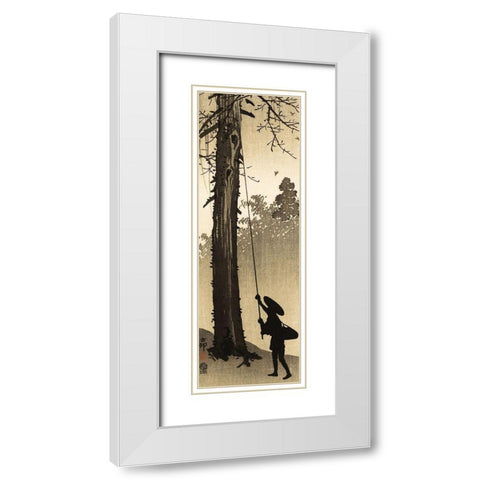 Bird nest rover White Modern Wood Framed Art Print with Double Matting by Koson, Ohara