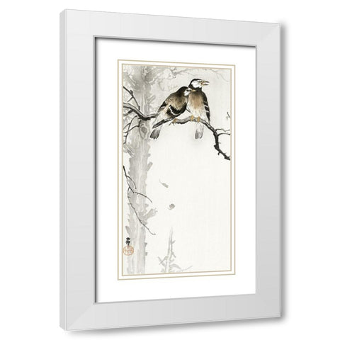 Two gray starlings White Modern Wood Framed Art Print with Double Matting by Koson, Ohara