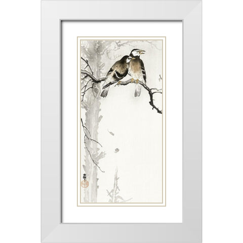 Two gray starlings White Modern Wood Framed Art Print with Double Matting by Koson, Ohara