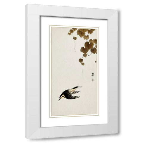 Bird in downward flight White Modern Wood Framed Art Print with Double Matting by Koson, Ohara