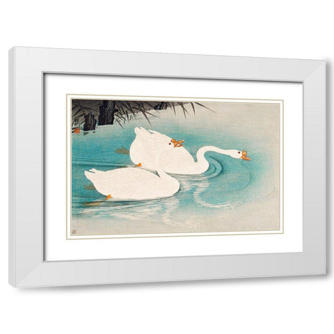 Geese amid Reeds White Modern Wood Framed Art Print with Double Matting by Koson, Ohara