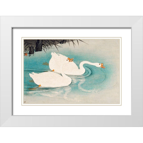 Geese amid Reeds White Modern Wood Framed Art Print with Double Matting by Koson, Ohara