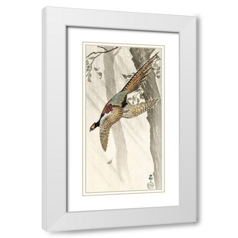 Flying pheasant White Modern Wood Framed Art Print with Double Matting by Koson, Ohara