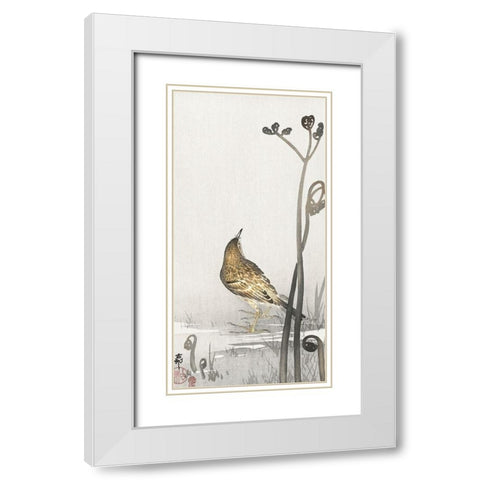 Pipit on a waterfront White Modern Wood Framed Art Print with Double Matting by Koson, Ohara