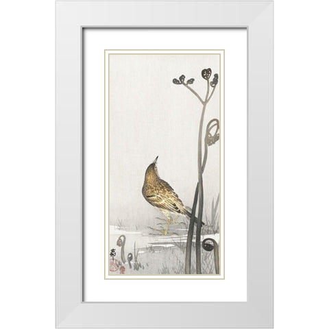 Pipit on a waterfront White Modern Wood Framed Art Print with Double Matting by Koson, Ohara