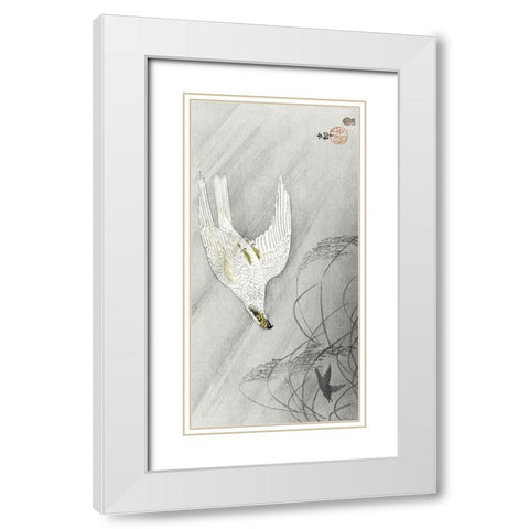 Hunting hawk White Modern Wood Framed Art Print with Double Matting by Koson, Ohara