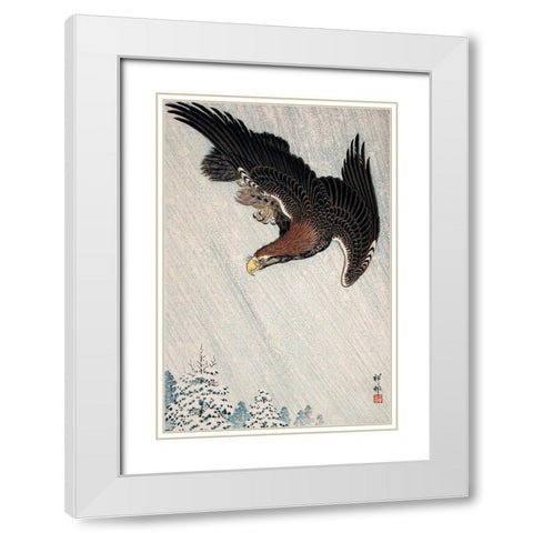 Eagle Flying in Snow White Modern Wood Framed Art Print with Double Matting by Koson, Ohara