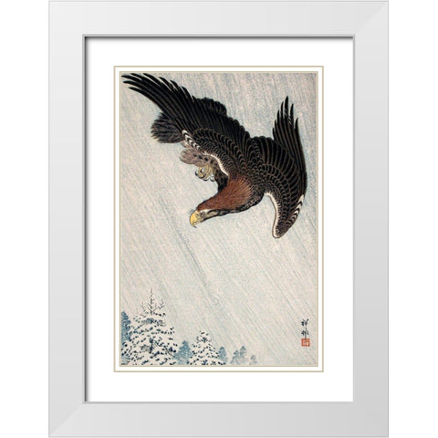 Eagle Flying in Snow White Modern Wood Framed Art Print with Double Matting by Koson, Ohara