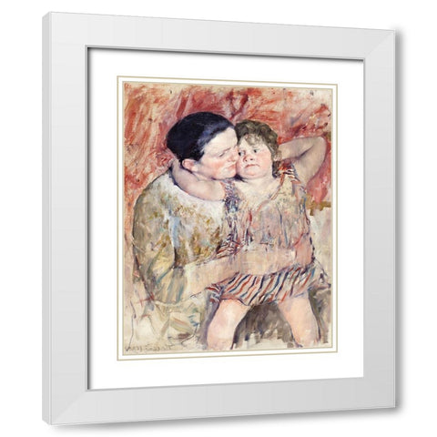 Woman and Child White Modern Wood Framed Art Print with Double Matting by Cassatt, Mary