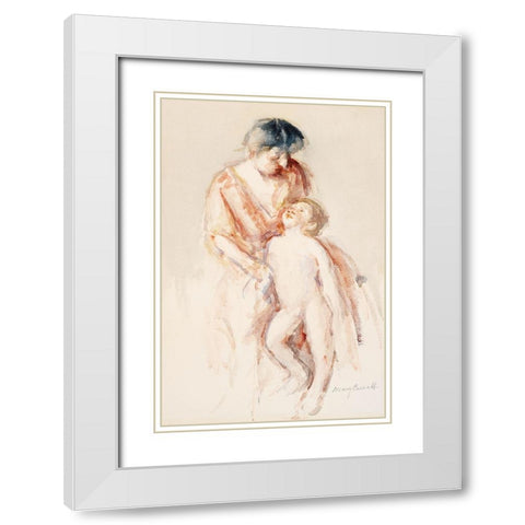 Woman with Nude Boy at Her Left White Modern Wood Framed Art Print with Double Matting by Cassatt, Mary
