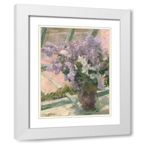 Lilacs in a Window White Modern Wood Framed Art Print with Double Matting by Cassatt, Mary