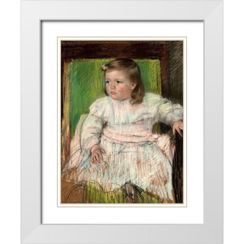 Pink Sash White Modern Wood Framed Art Print with Double Matting by Cassatt, Mary