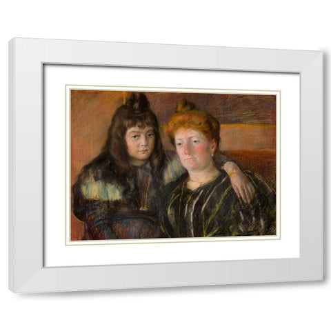 Madame Gaillard and Her Daughter Marie-Therese White Modern Wood Framed Art Print with Double Matting by Cassatt, Mary