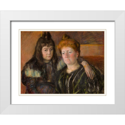 Madame Gaillard and Her Daughter Marie-Therese White Modern Wood Framed Art Print with Double Matting by Cassatt, Mary