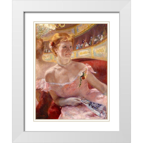 Woman with a Pearl Necklace in a Loge White Modern Wood Framed Art Print with Double Matting by Cassatt, Mary