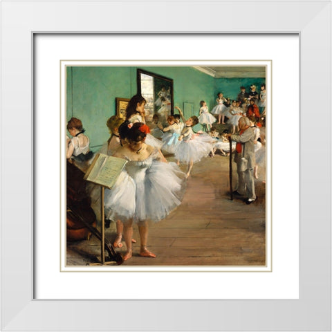 The Dance Class White Modern Wood Framed Art Print with Double Matting by Degas, Edgar