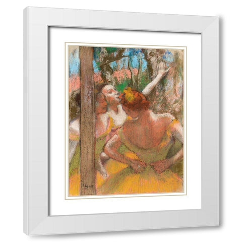 Dancers White Modern Wood Framed Art Print with Double Matting by Degas, Edgar