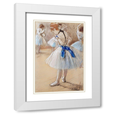 Dancer White Modern Wood Framed Art Print with Double Matting by Degas, Edgar