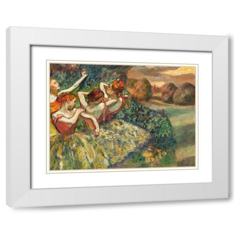 Four Dancers White Modern Wood Framed Art Print with Double Matting by Degas, Edgar