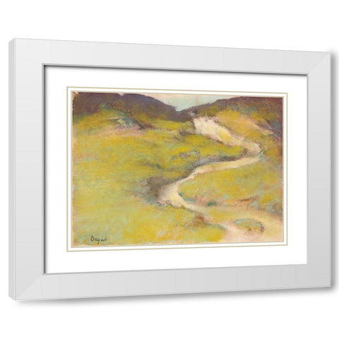 Pathway in a Field White Modern Wood Framed Art Print with Double Matting by Degas, Edgar
