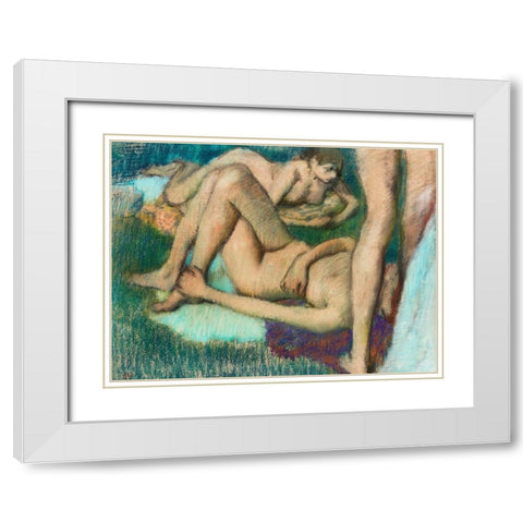Naked Women Bathers White Modern Wood Framed Art Print with Double Matting by Degas, Edgar