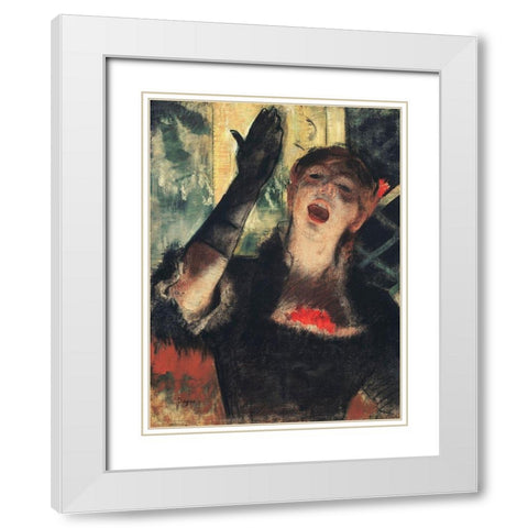 Cafe Singer White Modern Wood Framed Art Print with Double Matting by Degas, Edgar