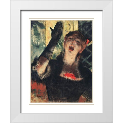 Cafe Singer White Modern Wood Framed Art Print with Double Matting by Degas, Edgar