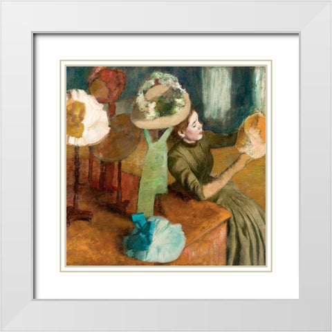 The Millinery Shop White Modern Wood Framed Art Print with Double Matting by Degas, Edgar