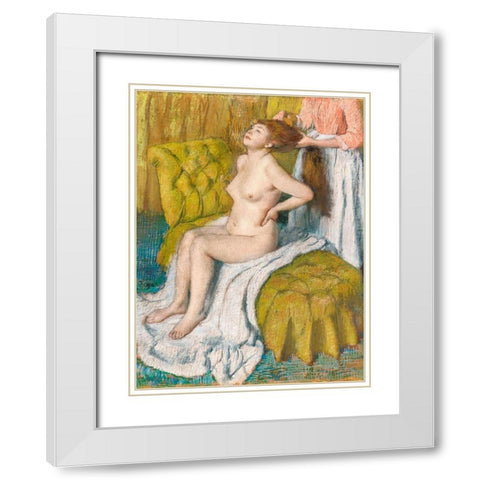 Woman Having Her Hair Combed White Modern Wood Framed Art Print with Double Matting by Degas, Edgar