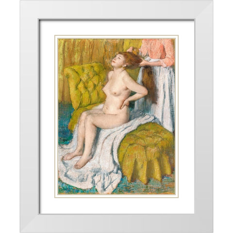Woman Having Her Hair Combed White Modern Wood Framed Art Print with Double Matting by Degas, Edgar