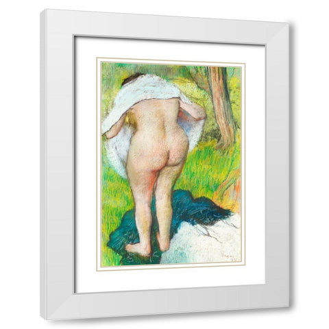 Girl Drying Herself White Modern Wood Framed Art Print with Double Matting by Degas, Edgar