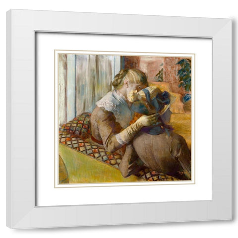 At the Milliners White Modern Wood Framed Art Print with Double Matting by Degas, Edgar