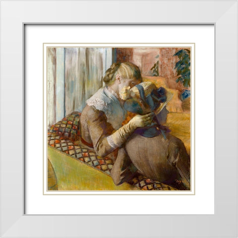 At the Milliners White Modern Wood Framed Art Print with Double Matting by Degas, Edgar