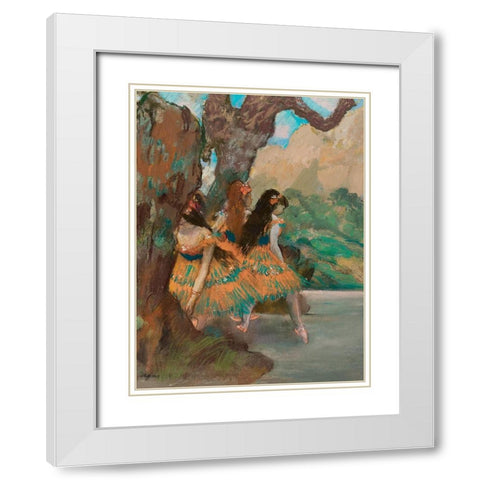 Ballet Dancers White Modern Wood Framed Art Print with Double Matting by Degas, Edgar