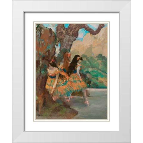 Ballet Dancers White Modern Wood Framed Art Print with Double Matting by Degas, Edgar