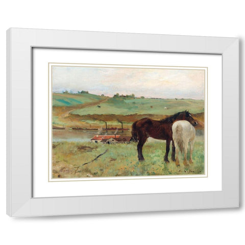 Horse in a Meadow White Modern Wood Framed Art Print with Double Matting by Degas, Edgar