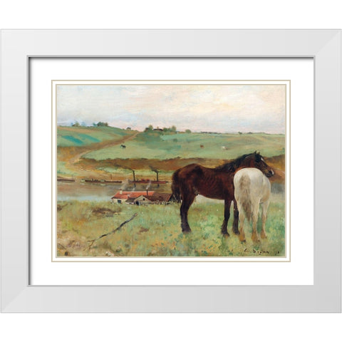 Horse in a Meadow White Modern Wood Framed Art Print with Double Matting by Degas, Edgar