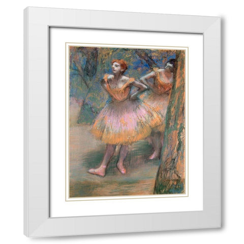 Two Dancers White Modern Wood Framed Art Print with Double Matting by Degas, Edgar