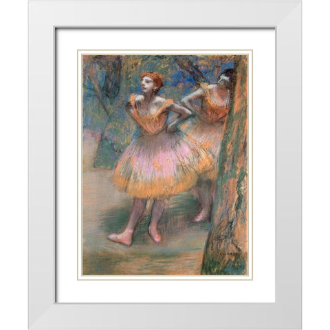 Two Dancers White Modern Wood Framed Art Print with Double Matting by Degas, Edgar