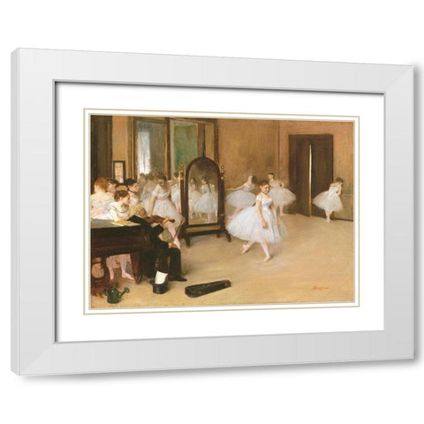 The Dancing Class White Modern Wood Framed Art Print with Double Matting by Degas, Edgar
