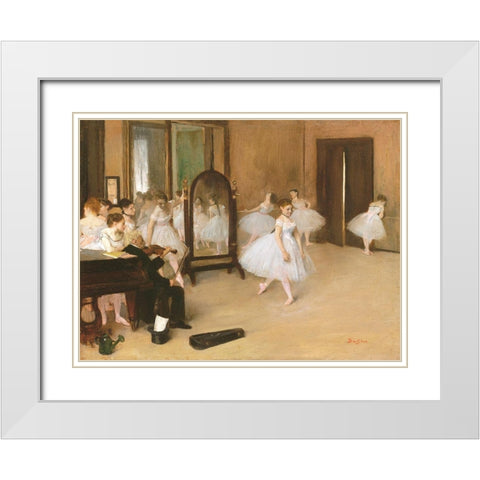 The Dancing Class White Modern Wood Framed Art Print with Double Matting by Degas, Edgar