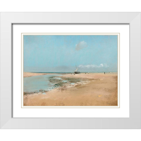 Beach at Low Tide White Modern Wood Framed Art Print with Double Matting by Degas, Edgar
