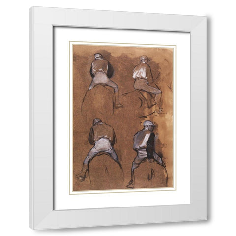 Four Studies of a Jockey White Modern Wood Framed Art Print with Double Matting by Degas, Edgar