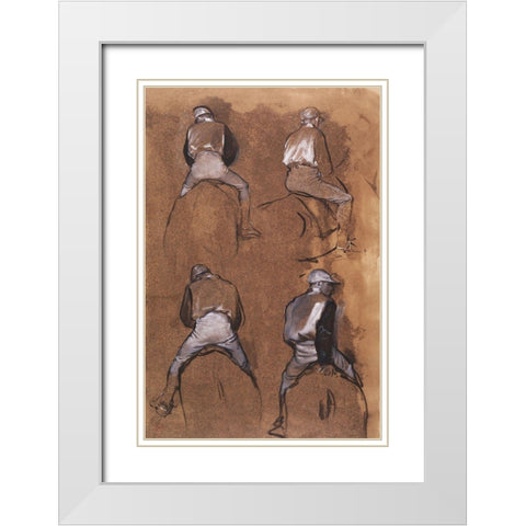 Four Studies of a Jockey White Modern Wood Framed Art Print with Double Matting by Degas, Edgar