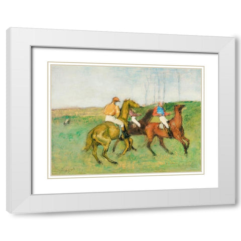 Jockeys and Race Horses White Modern Wood Framed Art Print with Double Matting by Degas, Edgar